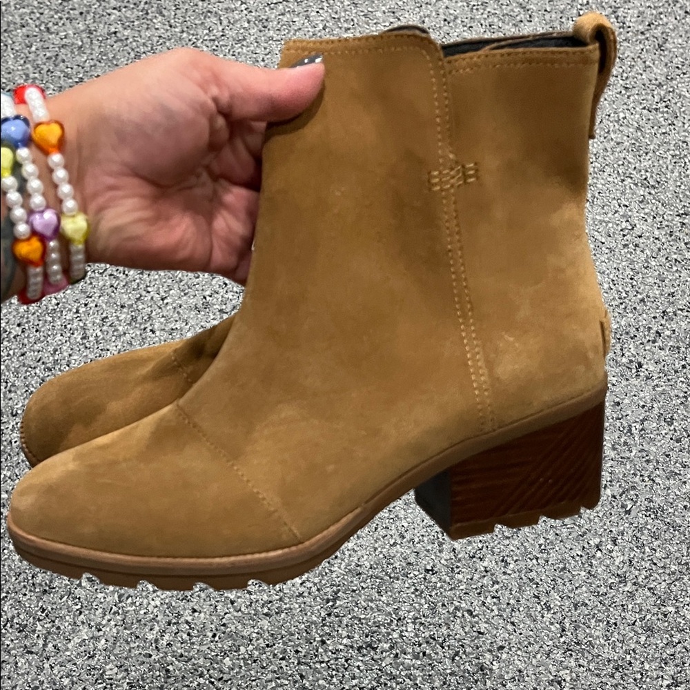 Sorel Stylish Tan Heeled Boots for Women ankle chunky 9.5 - Picture 16 of 16